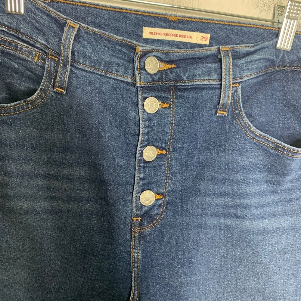 Levis Mile High Cropped Wide Leg Jeans Size 29 Blue Denim Buttonfly - Picture 7 of 10